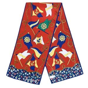 Vtg Laura Geraldi Nautical Scarf Red Blue Flags Anchors‎ Ropes Japan 1980s 90s